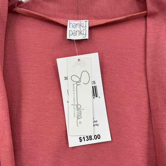 HANKY PANKY Womens Pima Cotton Robe Pink One Size Mid-length Long Sleeve NWT - Picture 5 of 8